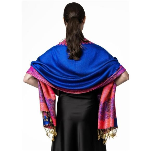 Elegant Reversible Paisley Shawl Wrap Scarf Blue Pink - Picture 4 of 6
